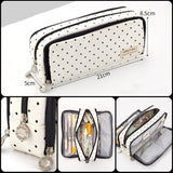 Large capacity canvas pencil case Three-layer solid color pencil bag School supplies storage bag Student stationery bag pen case