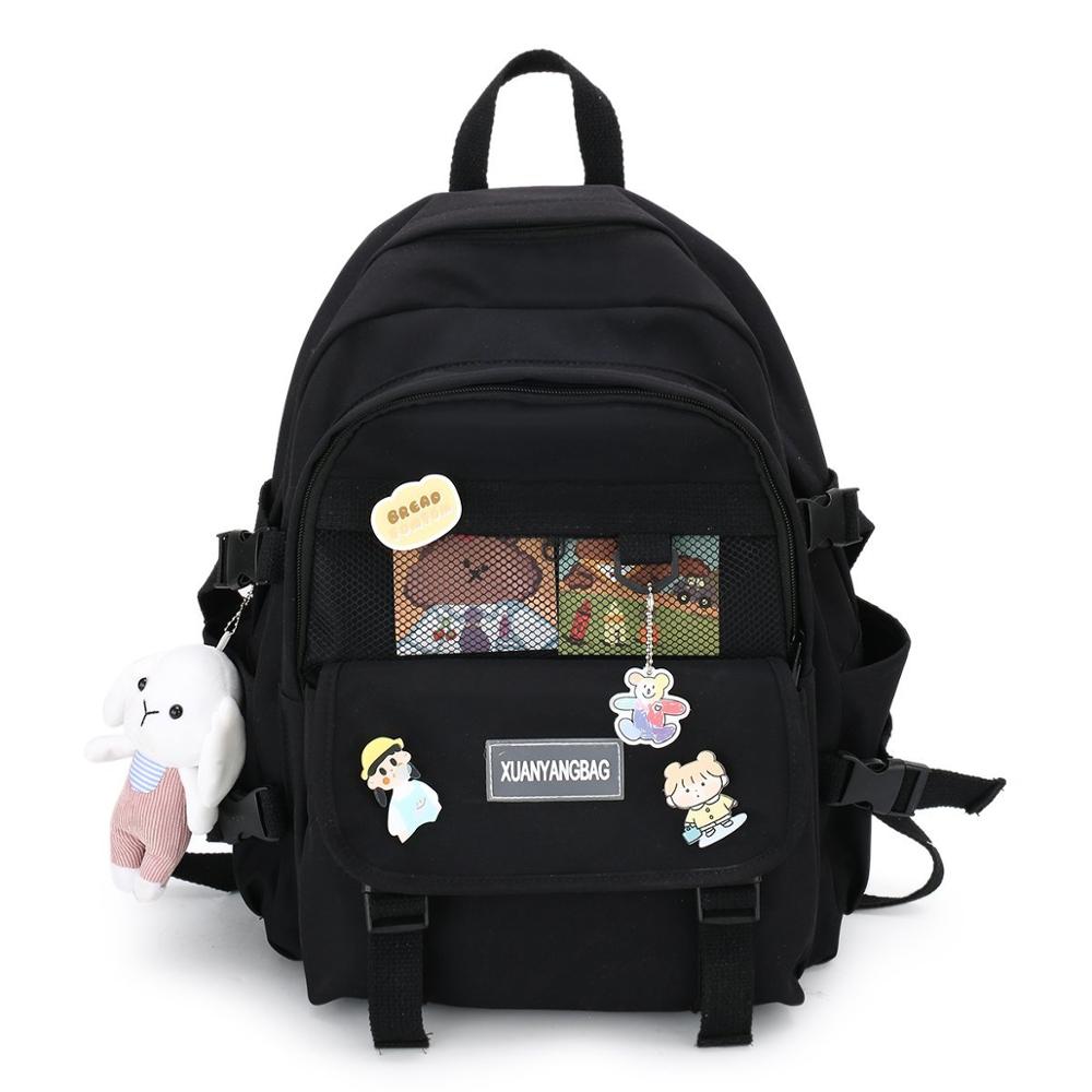 EnoPella Kawaii Women Backpack for Girl School Bag Waterproof Travel Mochila Fashion Female College Bookbag Black Nylon Rucksack