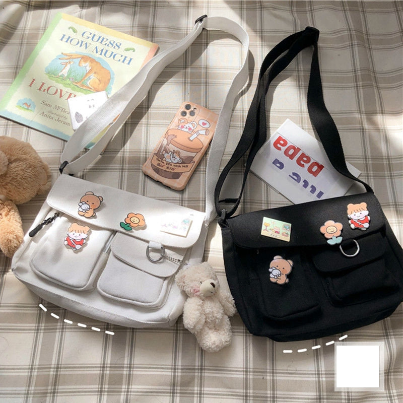 Kylethomasw  Women Simple Crossbody Money Bag Cute Casual Satchel Girls Shoulder Pouch Women Sweet Printed Canvas Diagonal Cross School Bag