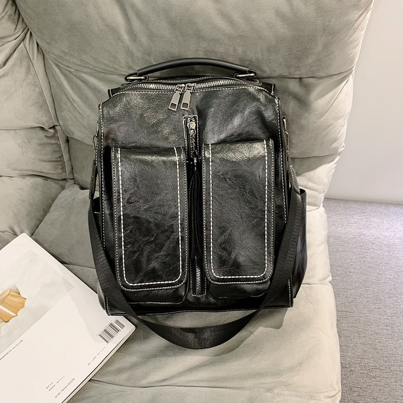 Women Leather Backpack Female Fashion Rucksack Designer Vintage Shoulder Bag Escola Large Capacity School Bag Backpacks Mochila