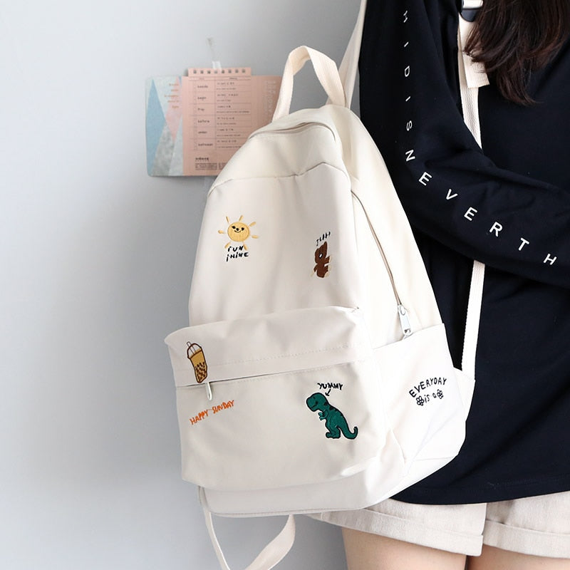 Kylethomasw Female Cute Embroidery Backpack Women Harajuku School Bag Teenage Book Ladies Backpack Kawaii College Student Girl Bags Fashion