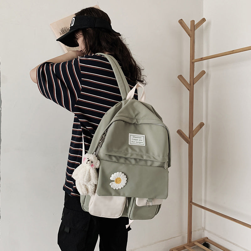 College Student Ladies Cute Backpack Women Flower Female Harajuku School Bags Book Kawaii Backpack Nylon Girl Trendy Bag Fashion