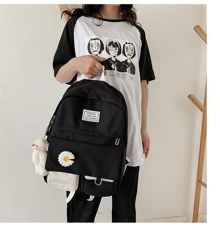 Kylethomasw  Girls School Bags for Teenagers Student Backpack Women Nylon Soft Patchwork Bookbag Teen Panelled Flowers Casual Schoolbag Black