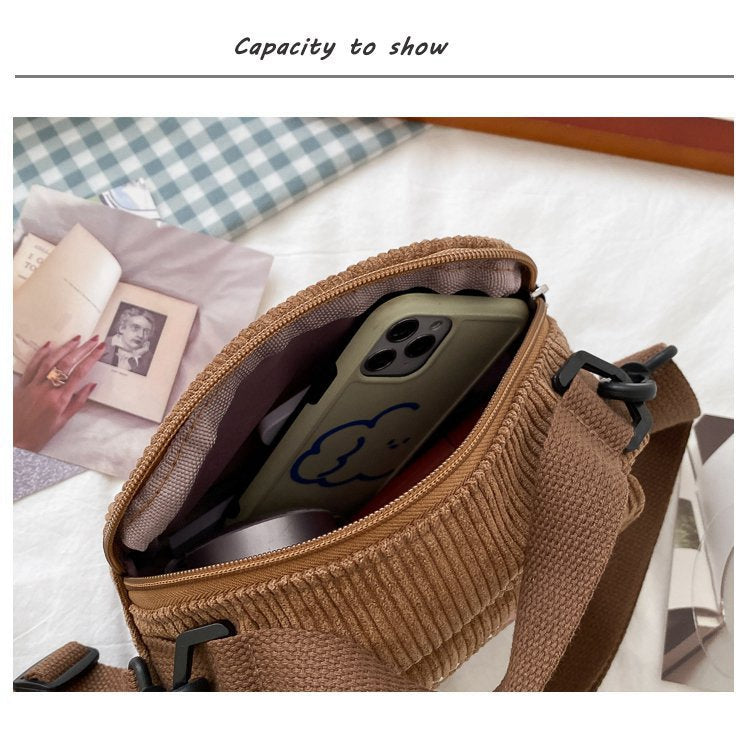 Kylethomasw  Hot Women Canvas Zipper Bag Preppy Style Student Tote Shoulder Messenger Bag Small Corduroy Bag Satchel Travel Purse Handbag
