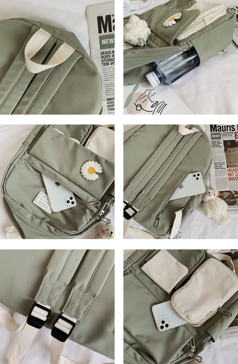 Kylethomasw  Girls School Bags for Teenagers Student Backpack Women Nylon Soft Patchwork Bookbag Teen Panelled Flowers Casual Schoolbag Black