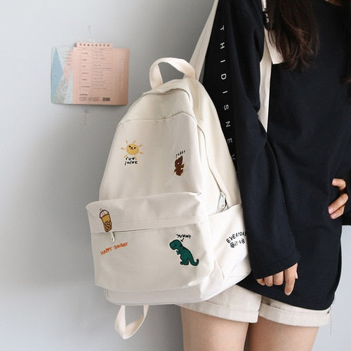 Kylethomasw Female Cute Embroidery Backpack Women Harajuku School Bag Teenage Book Ladies Backpack Kawaii College Student Girl Bags Fashion