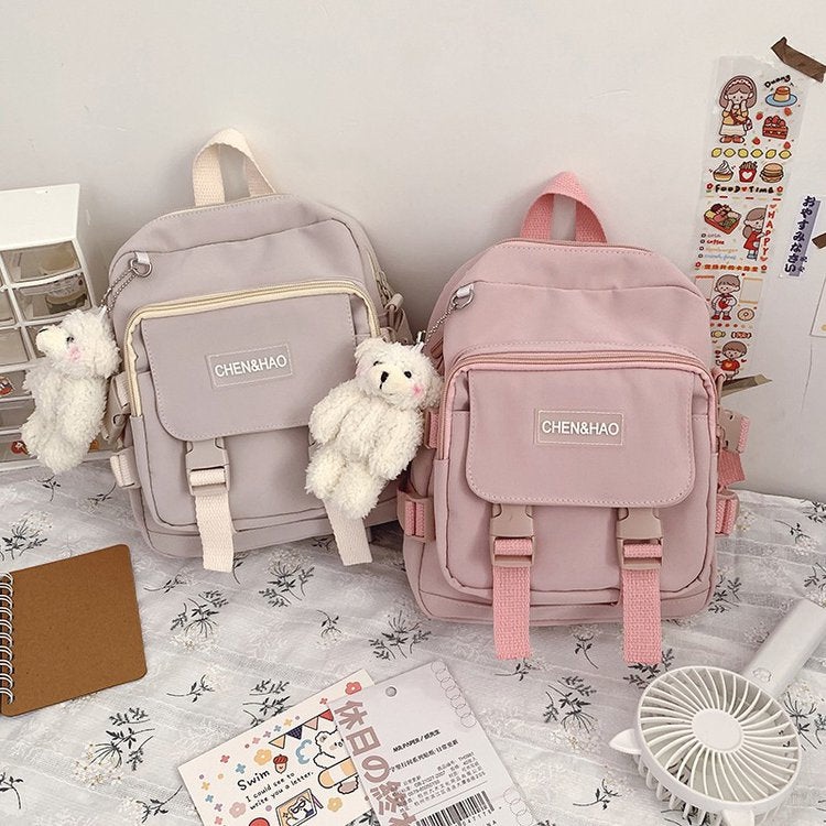 Kylethomasw korean style small mini backpack for women school small bag mochila Multi pocket Girl Ring Buckle portable bear women's backpack