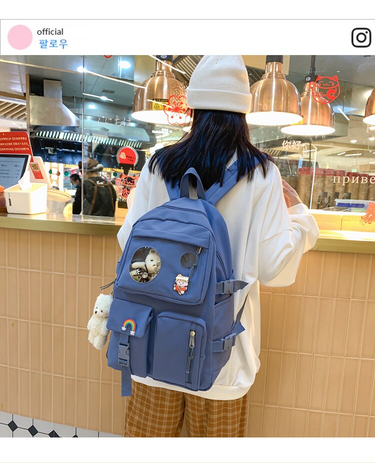 Kylethomasw Women Harajuku Cute Backpack Nylon Student School Bag Laptop Ladies Kawaii Backpacks Girl Fashion Book Bags Female Trendy Travel