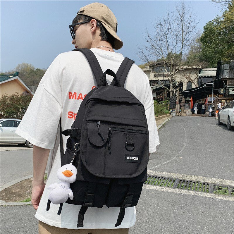 Solid Color Fashion Men's Backpack Summer New Nylon Waterproof School Bag For Boys Large School Backpack With Many Pockets