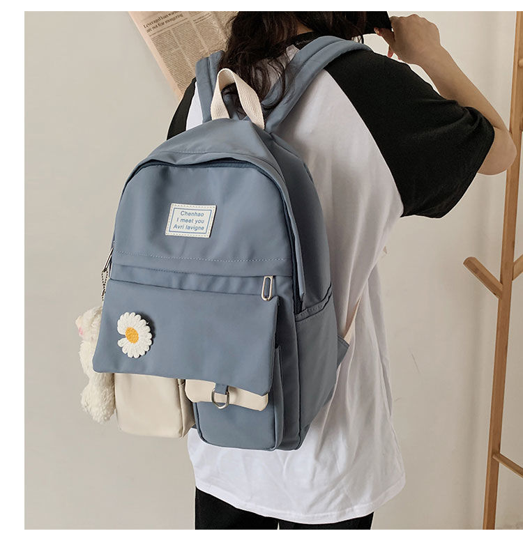Kylethomasw  Girls School Bags for Teenagers Student Backpack Women Nylon Soft Patchwork Bookbag Teen Panelled Flowers Casual Schoolbag Black