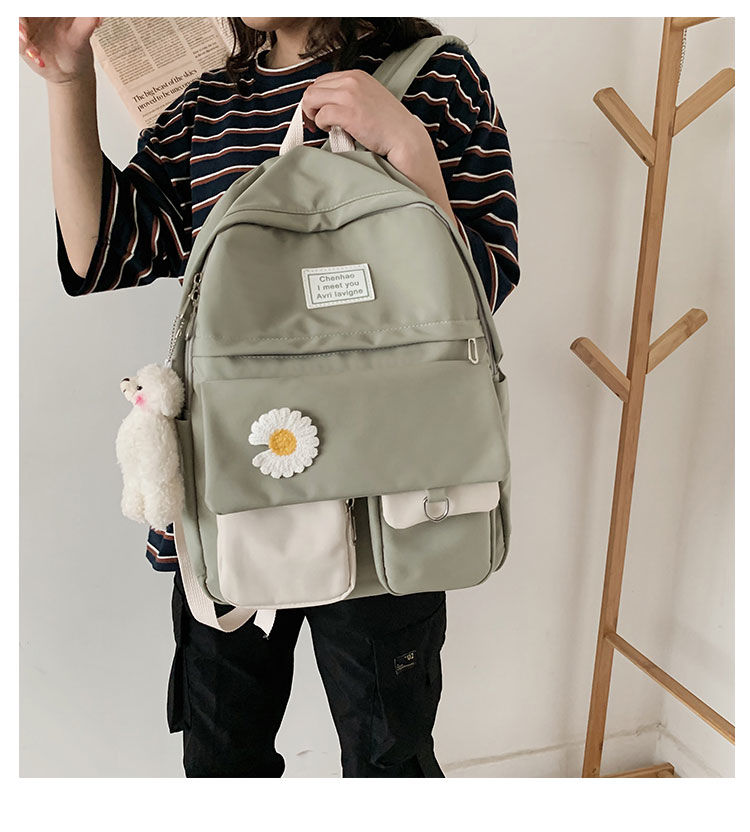 Kylethomasw  Girls School Bags for Teenagers Student Backpack Women Nylon Soft Patchwork Bookbag Teen Panelled Flowers Casual Schoolbag Black