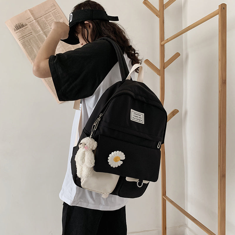 College Student Ladies Cute Backpack Women Flower Female Harajuku School Bags Book Kawaii Backpack Nylon Girl Trendy Bag Fashion