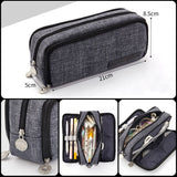 Large capacity canvas pencil case Three-layer solid color pencil bag School supplies storage bag Student stationery bag pen case