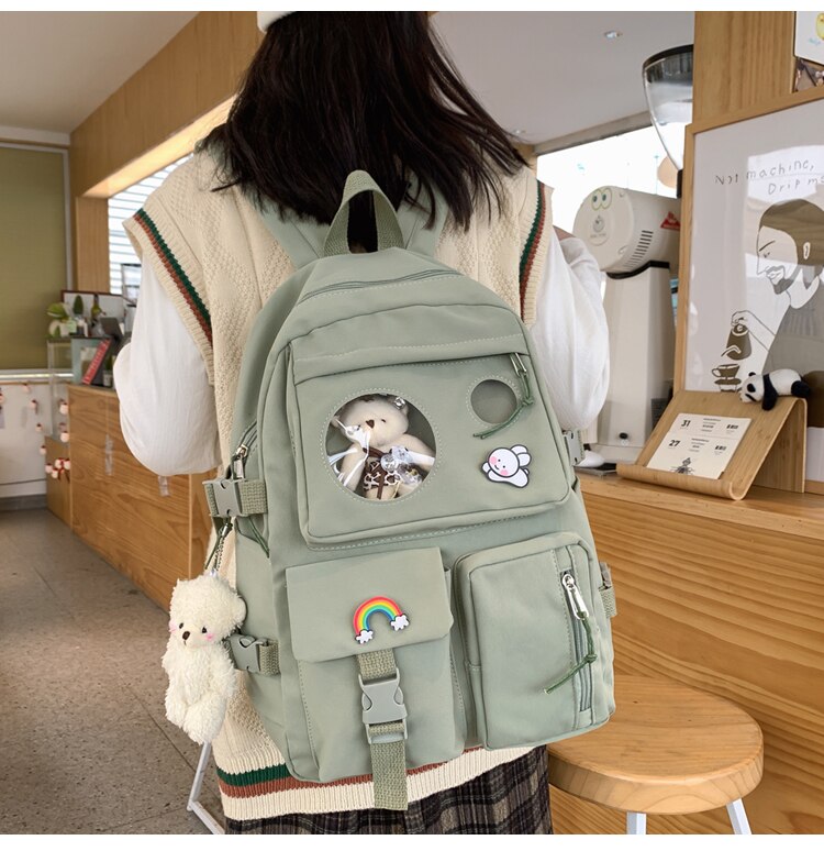 Kylethomasw Women Harajuku Cute Backpack Nylon Student School Bag Laptop Ladies Kawaii Backpacks Girl Fashion Book Bags Female Trendy Travel