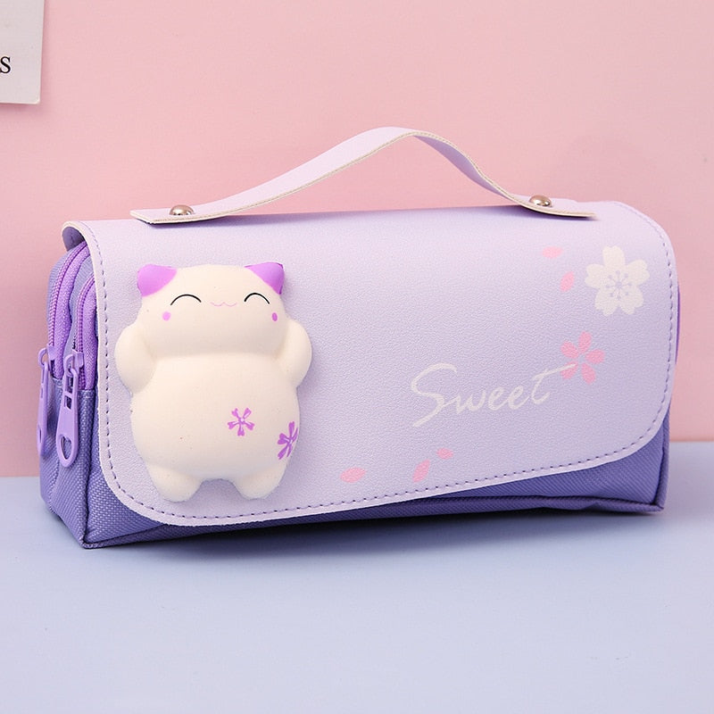 Decompression pencil case Portable cute pencil bag Cartoon school stationery bag Student pen case Unzip children pen bag prize