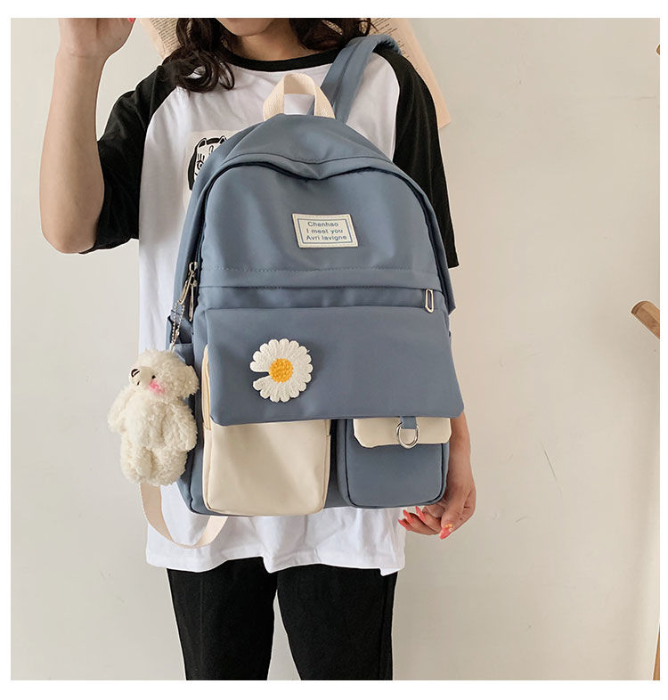 Kylethomasw  Girls School Bags for Teenagers Student Backpack Women Nylon Soft Patchwork Bookbag Teen Panelled Flowers Casual Schoolbag Black