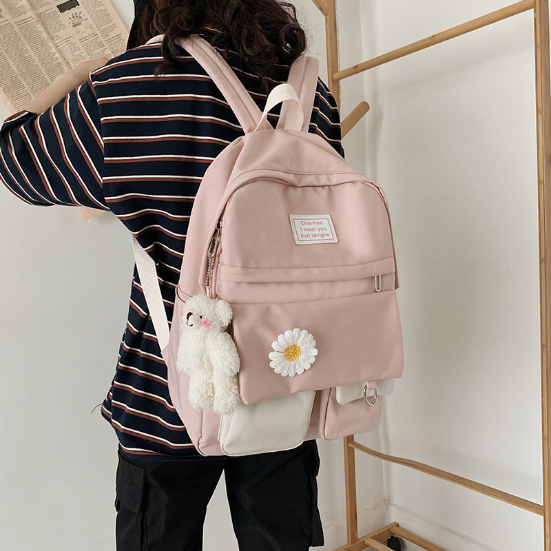 College Student Ladies Cute Backpack Women Flower Female Harajuku School Bags Book Kawaii Backpack Nylon Girl Trendy Bag Fashion