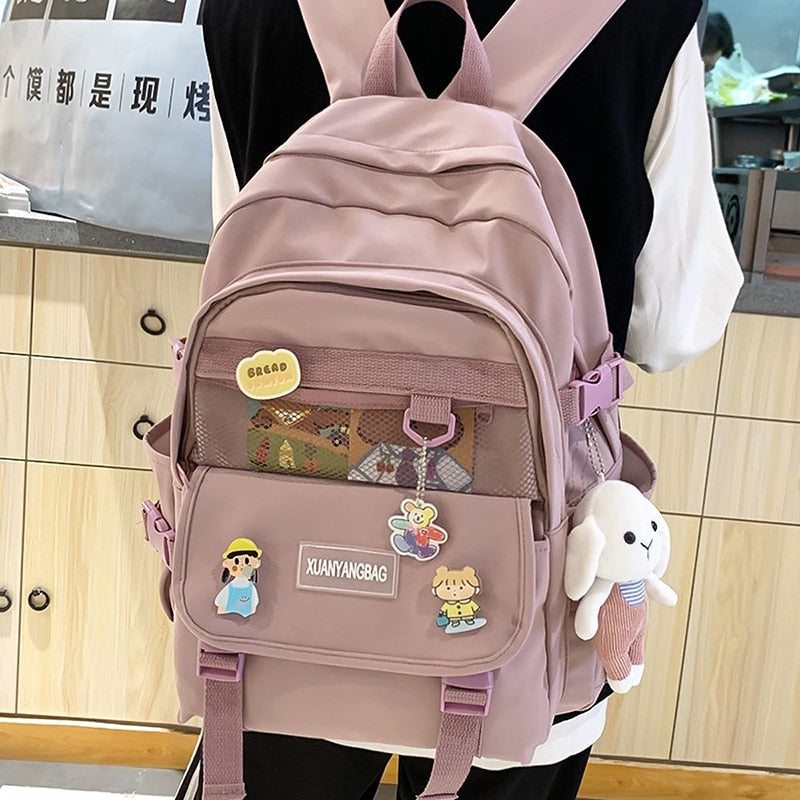 EnoPella Kawaii Women Backpack for Girl School Bag Waterproof Travel Mochila Fashion Female College Bookbag Black Nylon Rucksack