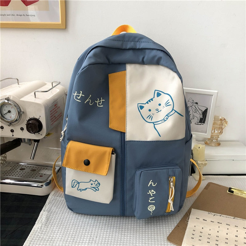 EST 2022 Women Backpack New Kawaii Patchwork Female Large Capacity Waterproof Nylon Shoulders School Bag Preppy Mochila Bolsa