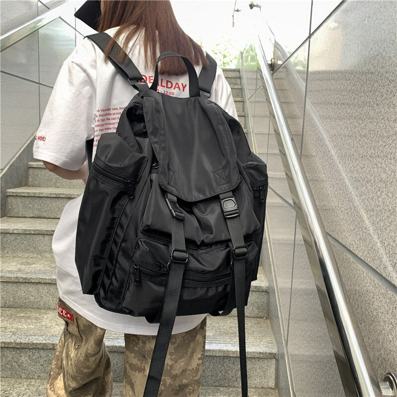 Nylon Insert Buckle Travel Backpack for Young Women Fashion Lady Backpack College Schoolbag Simple Dural Use Leisure Backpack