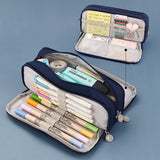 Large capacity canvas pencil case Three-layer solid color pencil bag School supplies storage bag Student stationery bag pen case