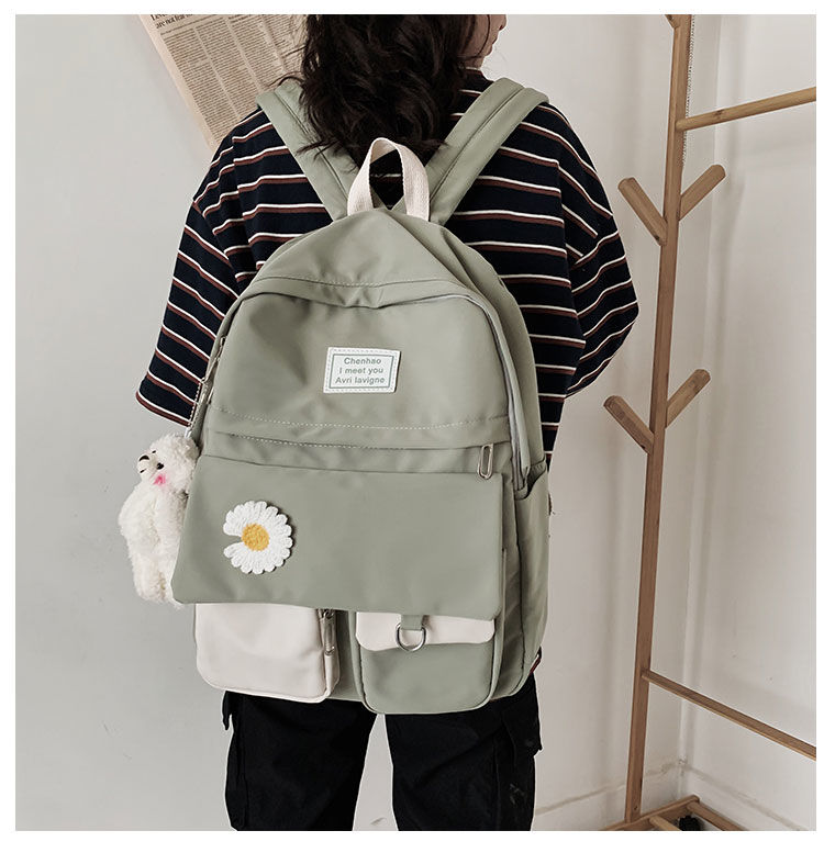 Kylethomasw  Girls School Bags for Teenagers Student Backpack Women Nylon Soft Patchwork Bookbag Teen Panelled Flowers Casual Schoolbag Black