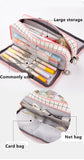 Large capacity canvas pencil case Three-layer solid color pencil bag School supplies storage bag Student stationery bag pen case