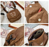 Kylethomasw  Hot Women Canvas Zipper Bag Preppy Style Student Tote Shoulder Messenger Bag Small Corduroy Bag Satchel Travel Purse Handbag