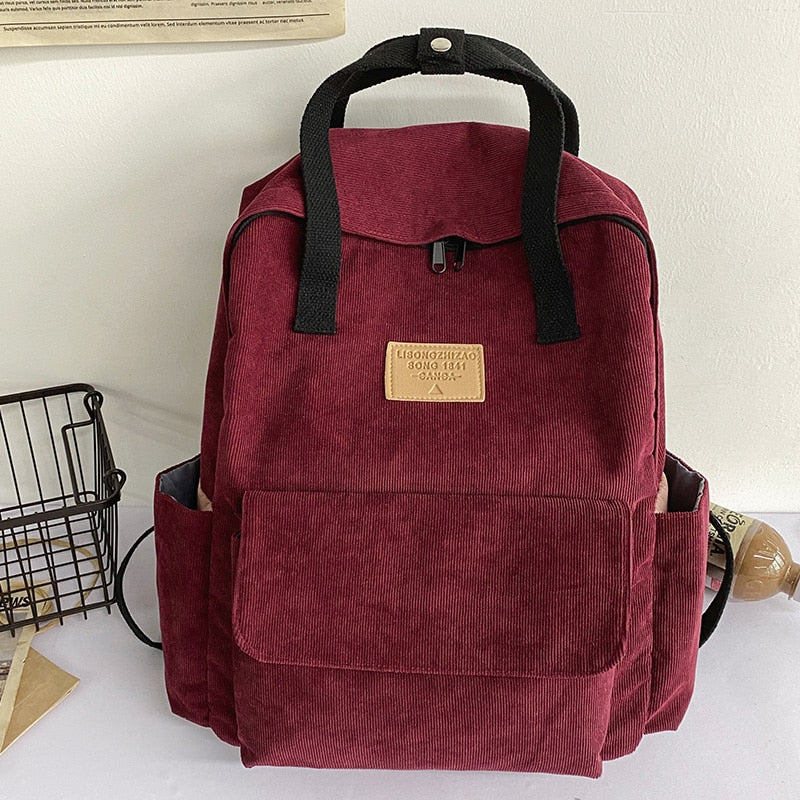 Kylethomasw Schoolbag Female college students fashion trend simple corduroy backpack winter versatile portable backpack small