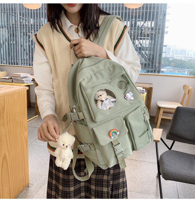 Kylethomasw Women Harajuku Cute Backpack Nylon Student School Bag Laptop Ladies Kawaii Backpacks Girl Fashion Book Bags Female Trendy Travel