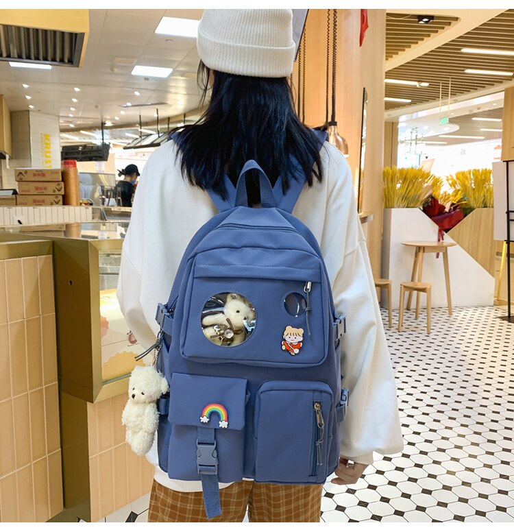 Kylethomasw Women Harajuku Cute Backpack Nylon Student School Bag Laptop Ladies Kawaii Backpacks Girl Fashion Book Bags Female Trendy Travel
