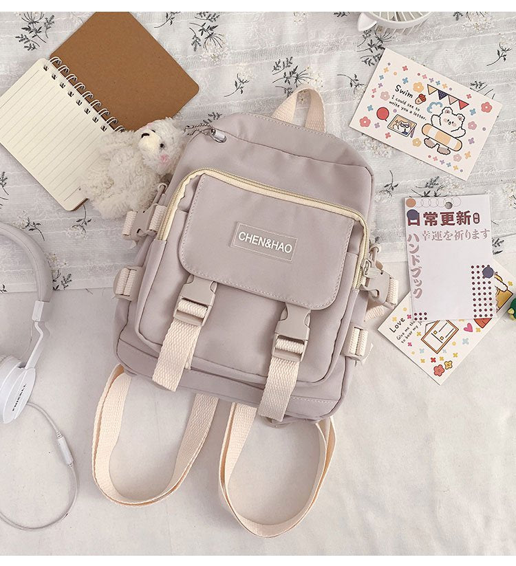 Kylethomasw korean style small mini backpack for women school small bag mochila Multi pocket Girl Ring Buckle portable bear women's backpack