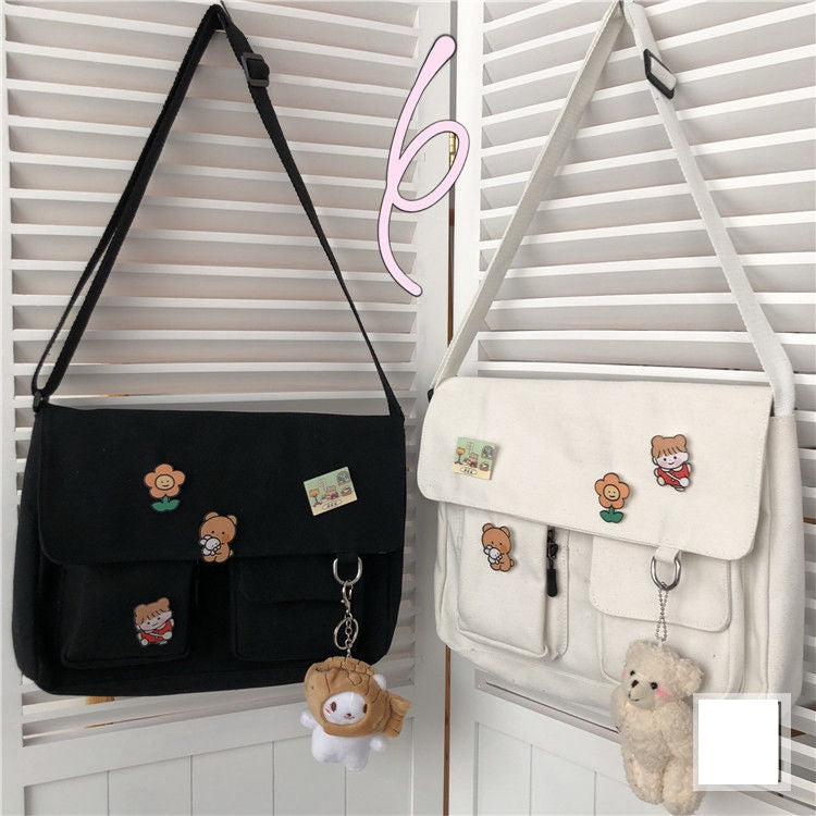 Kylethomasw  Women Simple Crossbody Money Bag Cute Casual Satchel Girls Shoulder Pouch Women Sweet Printed Canvas Diagonal Cross School Bag