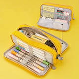 Large capacity canvas pencil case Three-layer solid color pencil bag School supplies storage bag Student stationery bag pen case