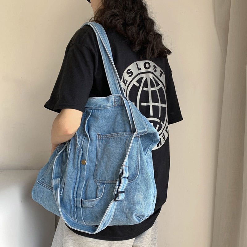 Luxury Designer Denim Women's Crossbody Bags Large Capacity Zipper Shoulder Bag Brand Fashion Female Handbag Purse  Shopper Tote