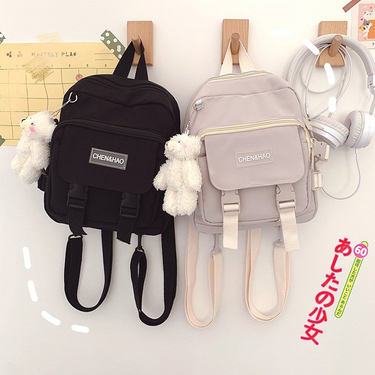 Kylethomasw korean style small mini backpack for women school small bag mochila Multi pocket Girl Ring Buckle portable bear women's backpack