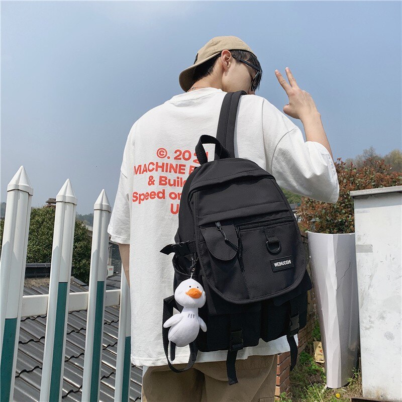 Solid Color Fashion Men's Backpack Summer New Nylon Waterproof School Bag For Boys Large School Backpack With Many Pockets