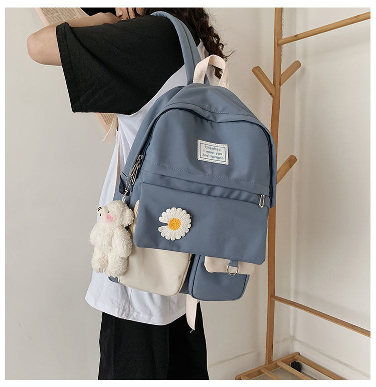 Kylethomasw  Girls School Bags for Teenagers Student Backpack Women Nylon Soft Patchwork Bookbag Teen Panelled Flowers Casual Schoolbag Black