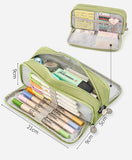 Large capacity canvas pencil case Three-layer solid color pencil bag School supplies storage bag Student stationery bag pen case