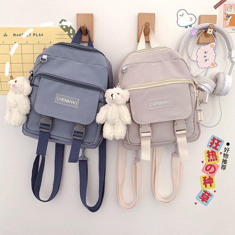 Kylethomasw korean style small mini backpack for women school small bag mochila Multi pocket Girl Ring Buckle portable bear women's backpack