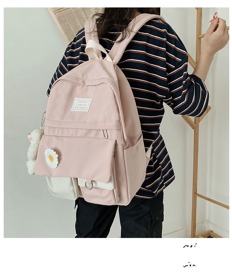Kylethomasw  Girls School Bags for Teenagers Student Backpack Women Nylon Soft Patchwork Bookbag Teen Panelled Flowers Casual Schoolbag Black