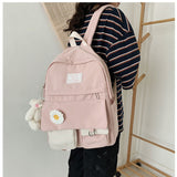 Kylethomasw  Girls School Bags for Teenagers Student Backpack Women Nylon Soft Patchwork Bookbag Teen Panelled Flowers Casual Schoolbag Black