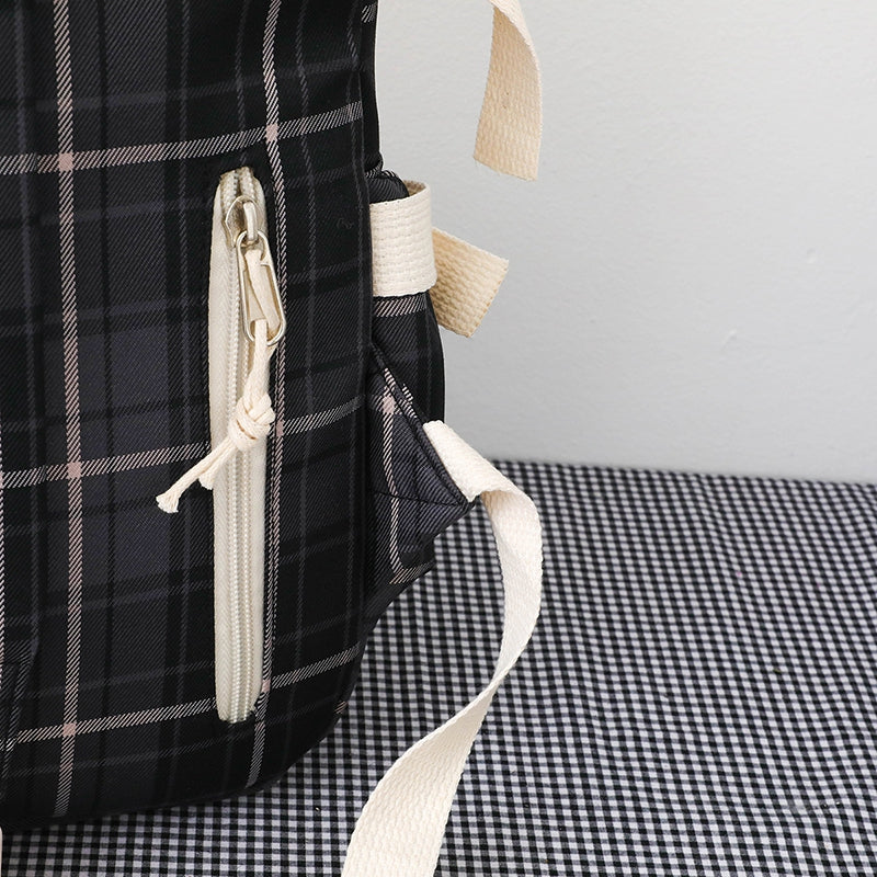 4 Pcs Women Backpack Kawaii Plaid School Bag Mochila Cute Book Schoolbag for Teenage Girl Travel Bagpack Large Capacity Rucksack