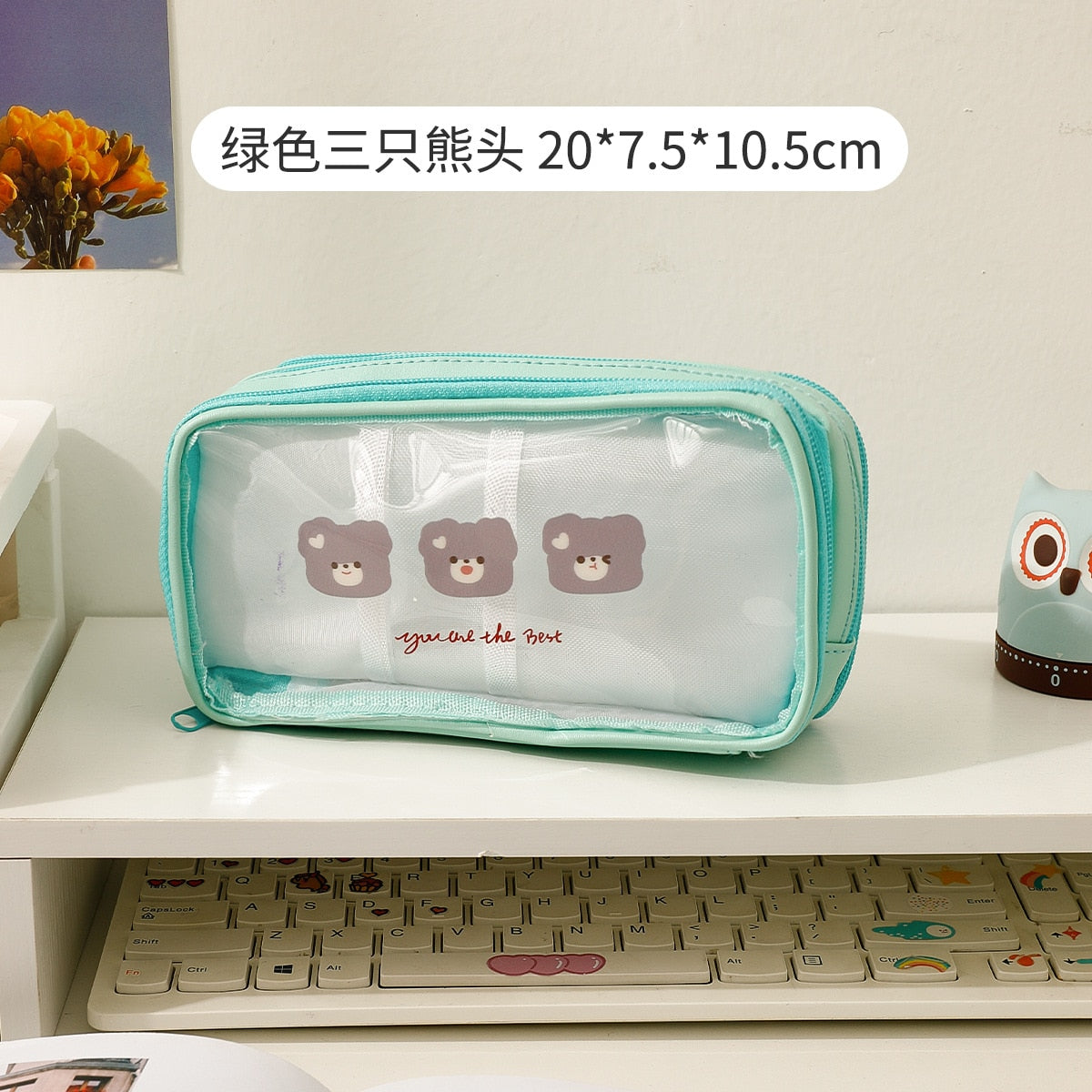 Kylethomasw Cute Pencil Bag Transparent PVC Student Cartoon Pencil Case Large Capacity Kawaii Bag Korean Stationery