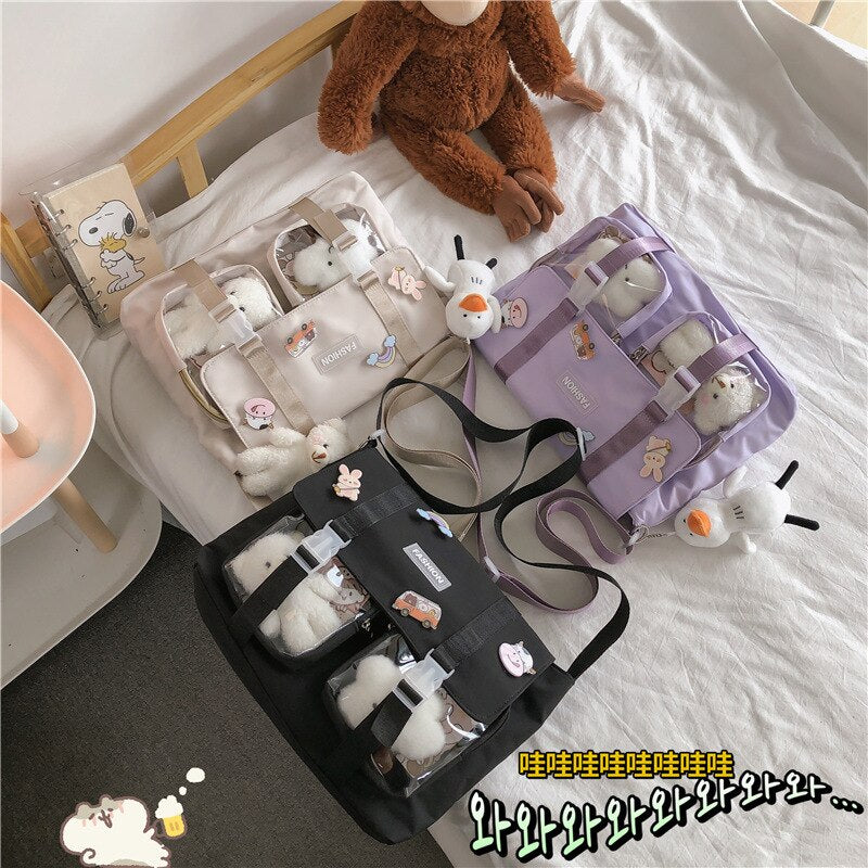 Kylethomasw Japanese Preppy Style School Bags For Teenage Girls Transparent Pockets Itabag Satchels Big Nylon Bag Messenger Crossbody Bags