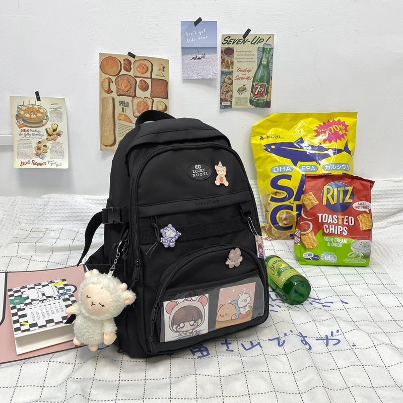 Kylethomasw New Nylon Women Backpack Fashion Multi-pocket Female Travel Bag Kawaii School Bag Backpack for College Girls Cute Bookbag