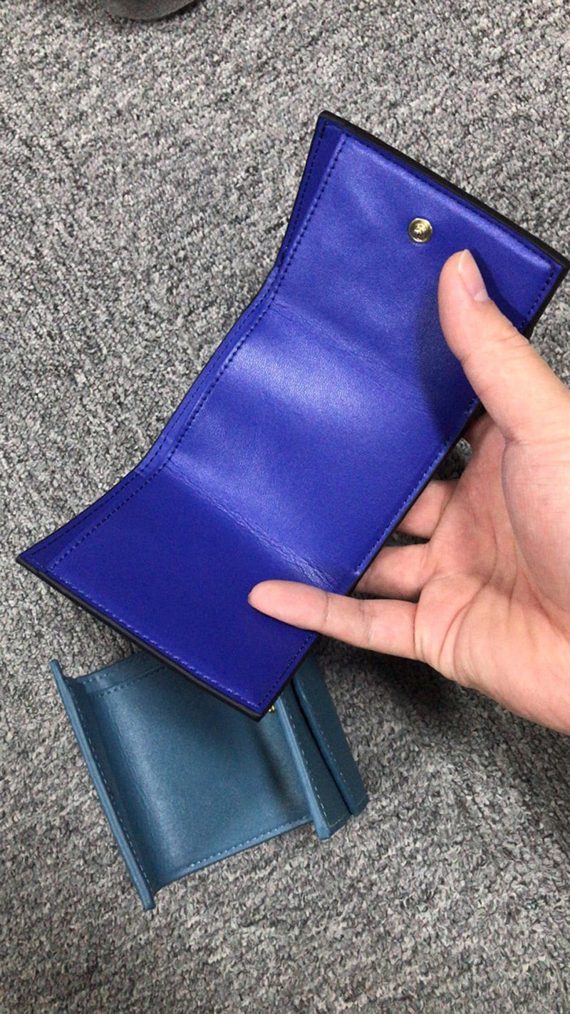 WR Short Three Fold Leather Wallet 2022 New Fashion Women's Cowhide Cabinet Color Contrast Multi Card Pocket Wallet