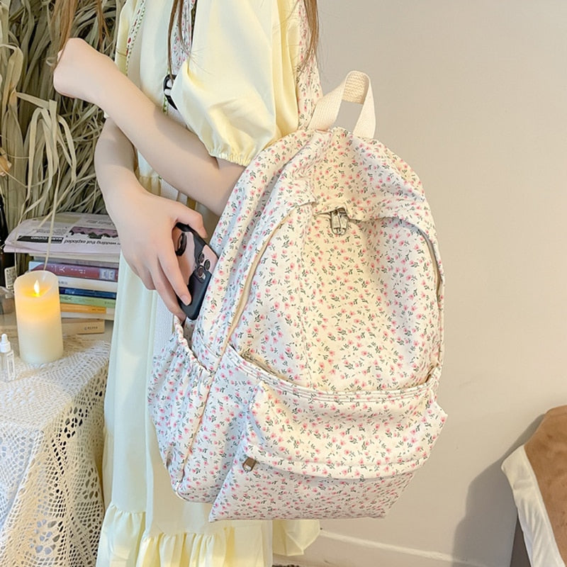 Kylethomasw Cute Women Backpack Nylon Female Casual Travel Bag High Quality Flower School Backpack for Teenage Girls Book Bags Knapsack