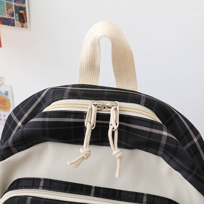 4 Pcs Women Backpack Kawaii Plaid School Bag Mochila Cute Book Schoolbag for Teenage Girl Travel Bagpack Large Capacity Rucksack