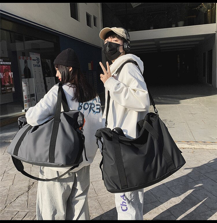 Kylethomasw Fitness Travel Tote Fashionable Travel Bags Men Simple Black Sports Women's Shoulder Luggage Bag Large-Capacity Handbag